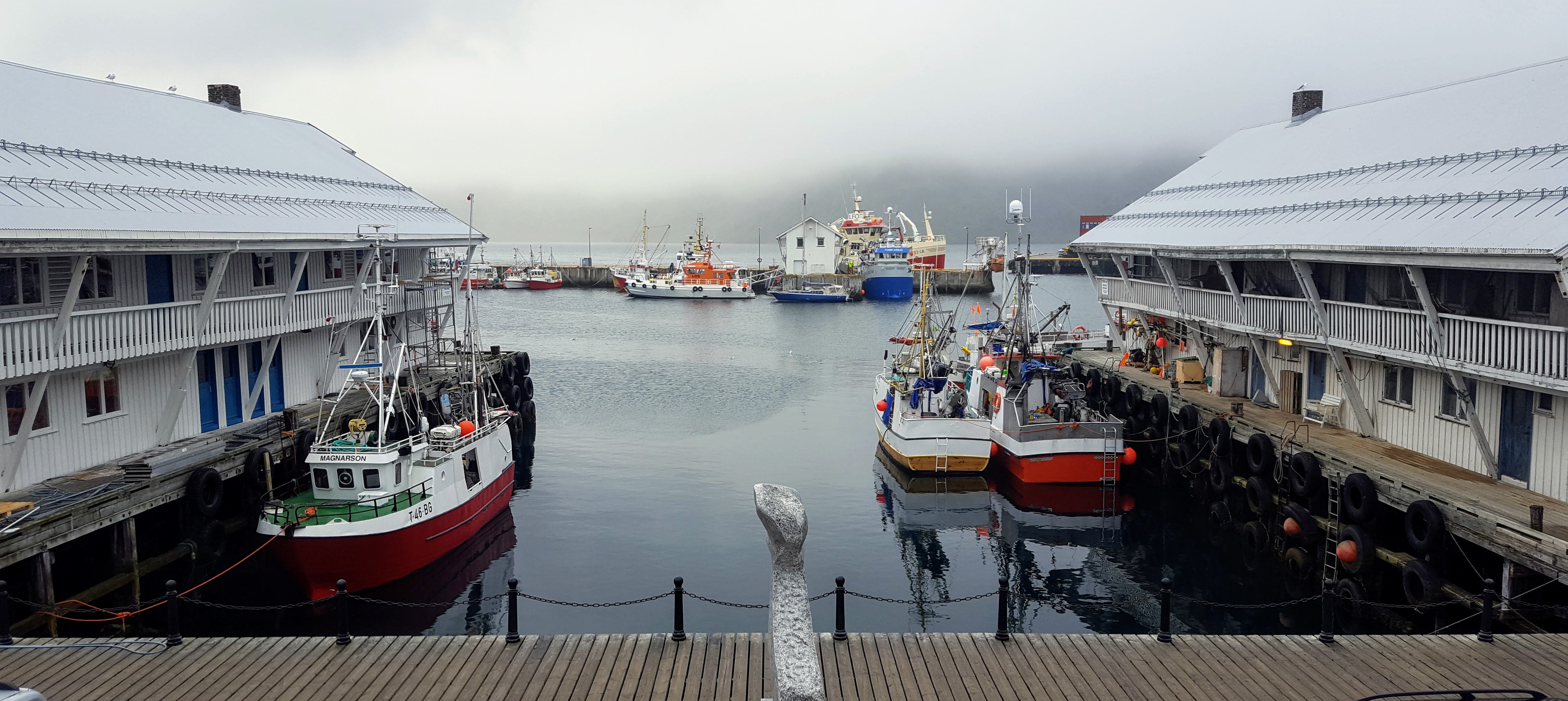Honningsvag harbour in northern Norway, under the midnight sun