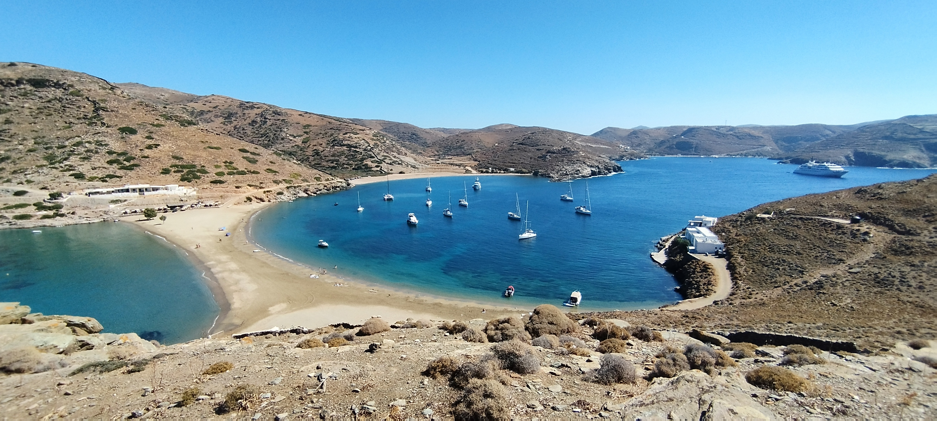 The sand spit at Kolona on Kythnos, with sea on both sides