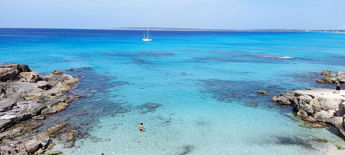 The clear, shallow water between Ibiza and Formentera