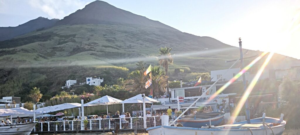Fishing boat below the Stromboli cone, Aeolian archipelago, southern Italy