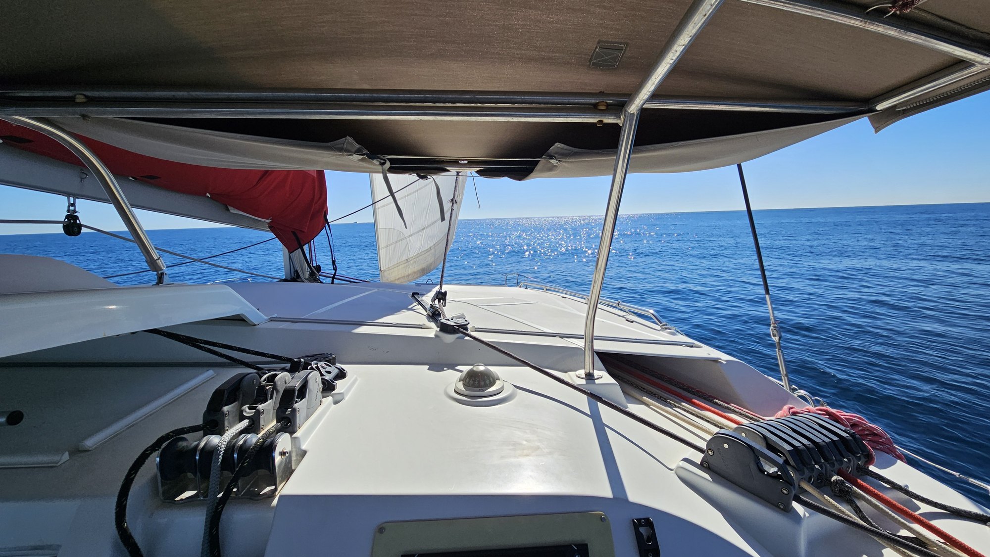 Deck of a sailing yacht under way