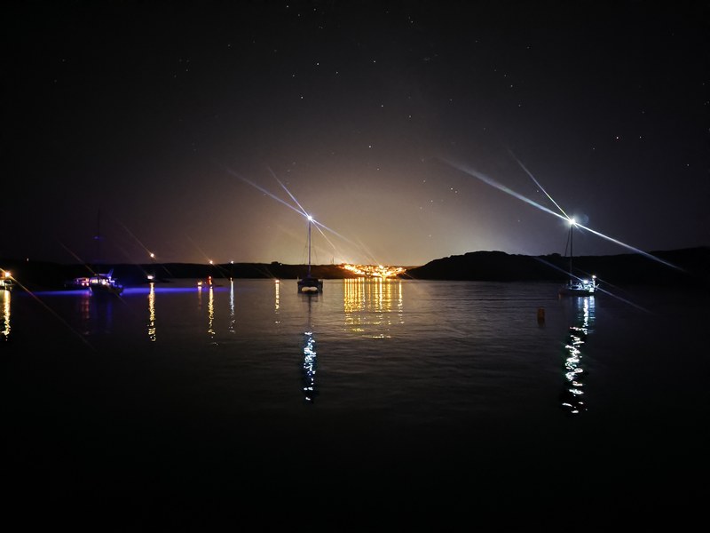 Anchor lights at night off Illa d'en Colom, Menorca
